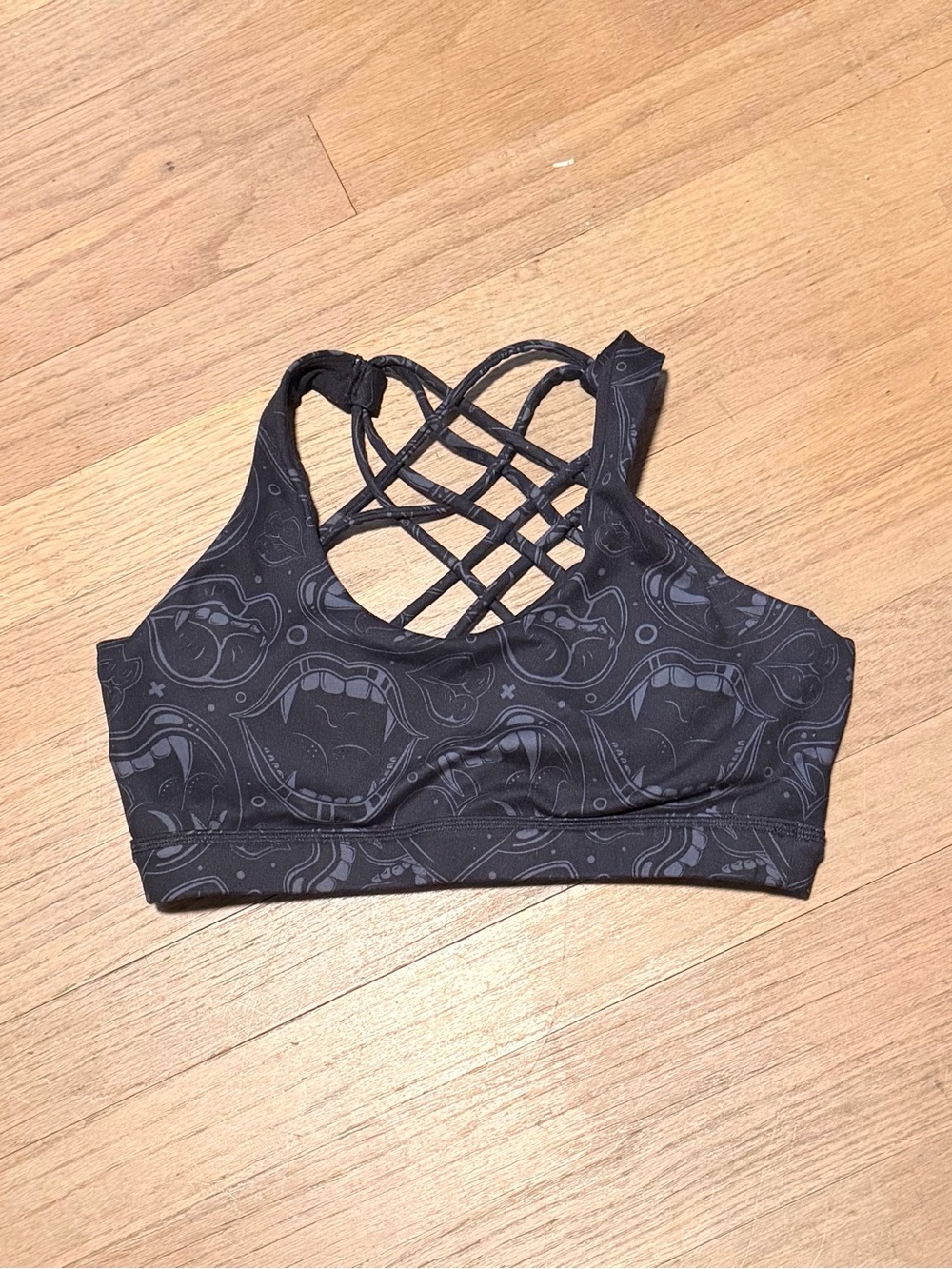 Black Vampire Print Lattice-Back Sports Bra - Women Intimates & Sleepwear